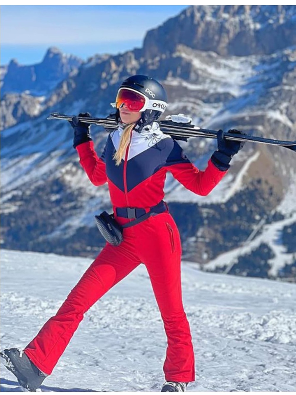 NWOT Women's Gsou Snow Retro Belted Color-Blocked Flare Ski Suit, Medium